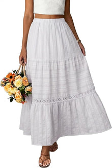 Breilla Maxi Skirt for Women – Bohemian Cotton Skirt, Crochet Lace & Flowing