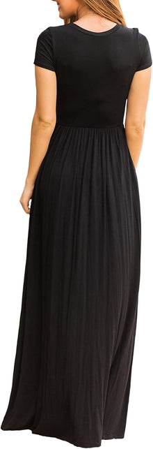 Bridget Maxi Dress for Women – Solid Round Neck, Flowing Fit & High Waist with Pockets Summer