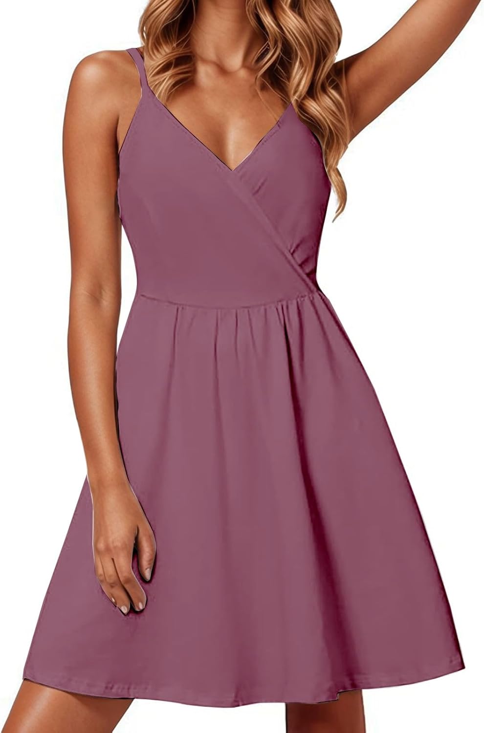 Chloe Women's Dress – Satin Mini Dress with V-Neck, Thin Straps, Pockets, Elegant Evening Wear