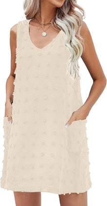 Léa Women's Summer Dress – Sleeveless V-Neck Polka Dot Dress with Pockets for the Beach