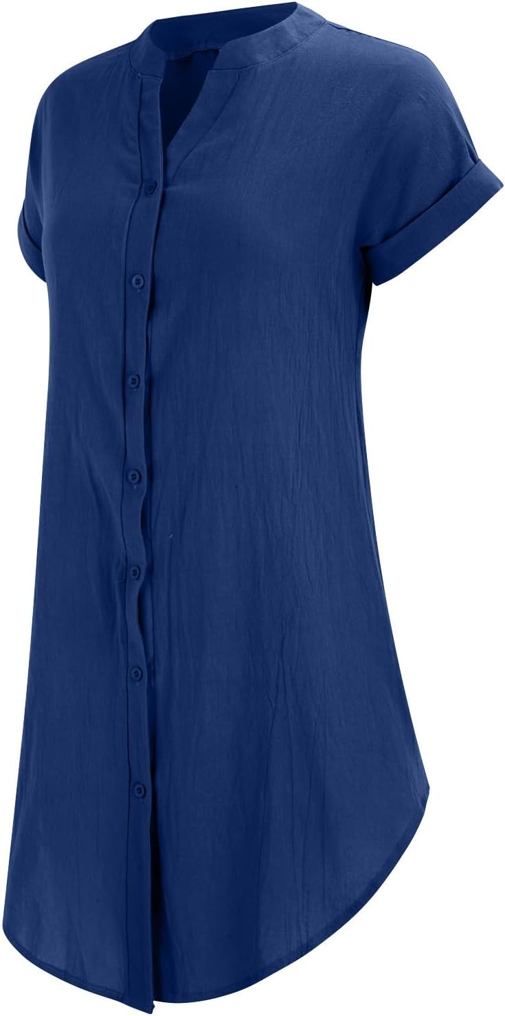 Sophie Women's Dress – Short Linen Dress with V-Neck, Buttoned, Short Sleeves, Flowing Fit, Summer