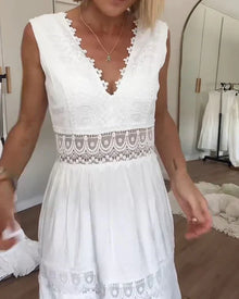 Benelyn Robe Maxi Femme – White Boho Dress in Light Cotton with Delicate Lace Details