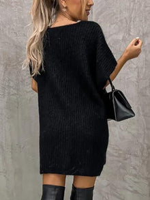 Francesca Knitted Dress for Women – Soft Knit with V-Neck, Relaxed Fit, Short Sleeves and Front Pockets