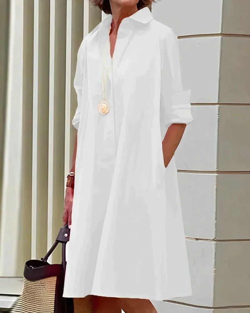 Women's Shirt Dress Monet – Midi Dress with Collar, Long Sleeves & Practical Pockets