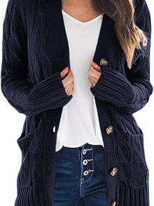 Lissy Gilet Femme – Warm Cable Knit Cardigan with Buttons & Modern Comfortable Fit