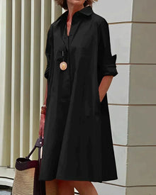 Women's Shirt Dress Monet – Midi Dress with Collar, Long Sleeves & Practical Pockets