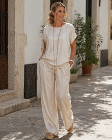Portia Satin Women's Set – 2 Pieces Wide-Leg Pants & Elegant Flowing Top