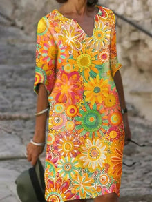Brianna Robe Bohemian Woman – Summer Dress with Floral Pattern with Fluid Cut & Chic Casual Style