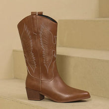 Yvie Cowboy Boots Women – Western Leather Boots with Pointed Toe & Comfortable Block Heel