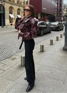 Audace Parisienne Oversize Jacket Leather Effect – Belt, Modern & Elegant Style Woman