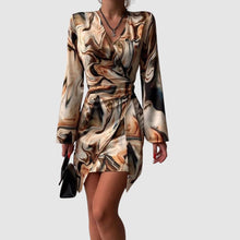 Jena Women's Wallet Dress – Text Print, V-Neck, Elegant Long Sleeves