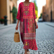 Daniella Robe Maxi Woman – Bohemian Ethnic Print Red, Airy & Flowing Cotton