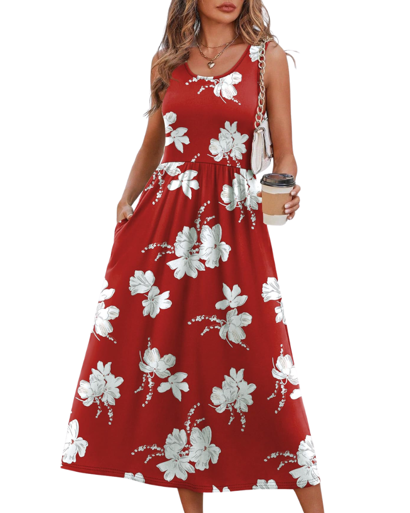 Jensy Midi Dress for Women – Flowing A-Line Dress with Pockets, Empire Waist & Elegant Summer Cut