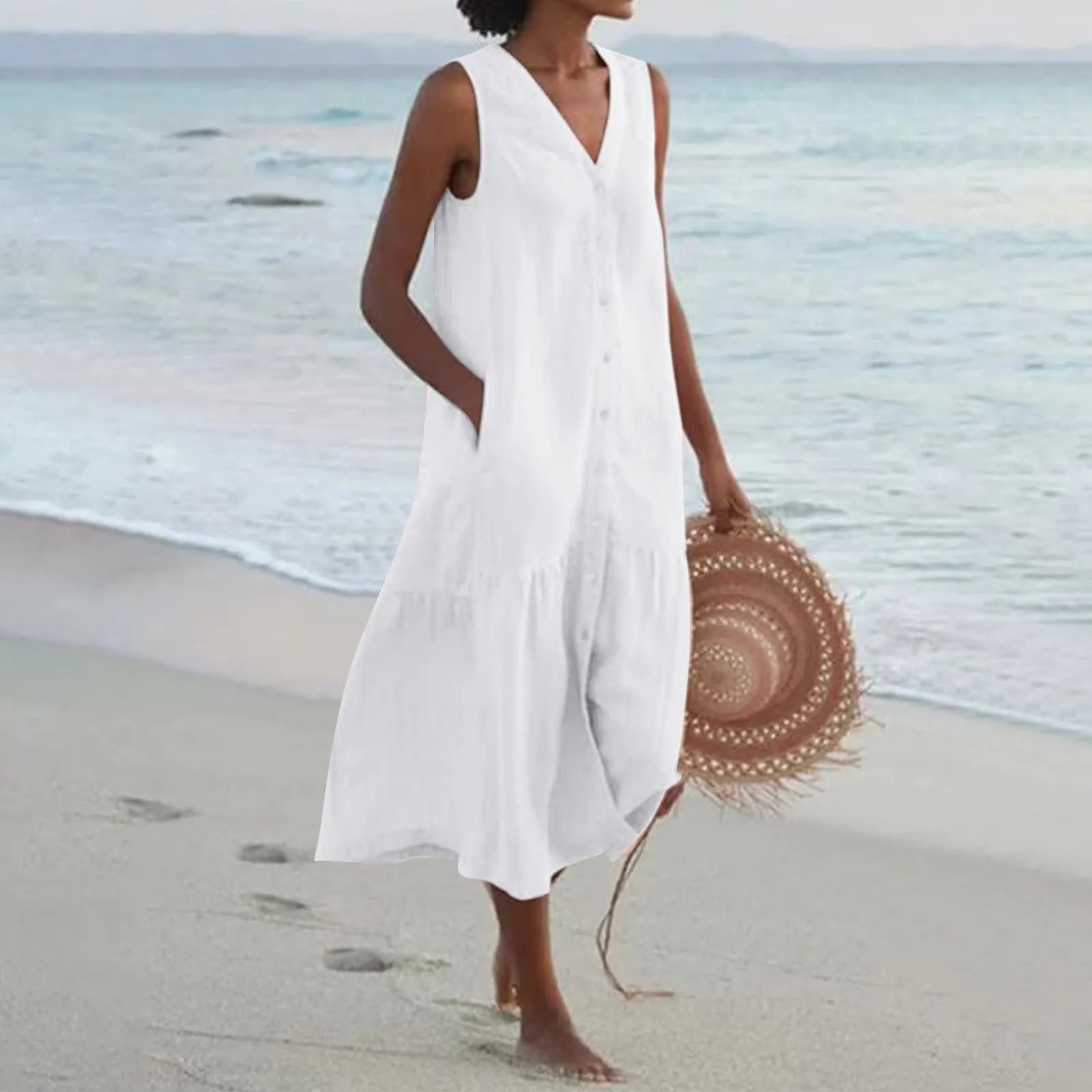 Summer Dress Women Lena – Elegant V-Neck Dress with Airy Cut & Timeless Design