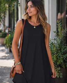Yendy Summer Dress for Women – Sleeveless Round Neck Dress with Flowing Fit, Bohemian Style with Pockets