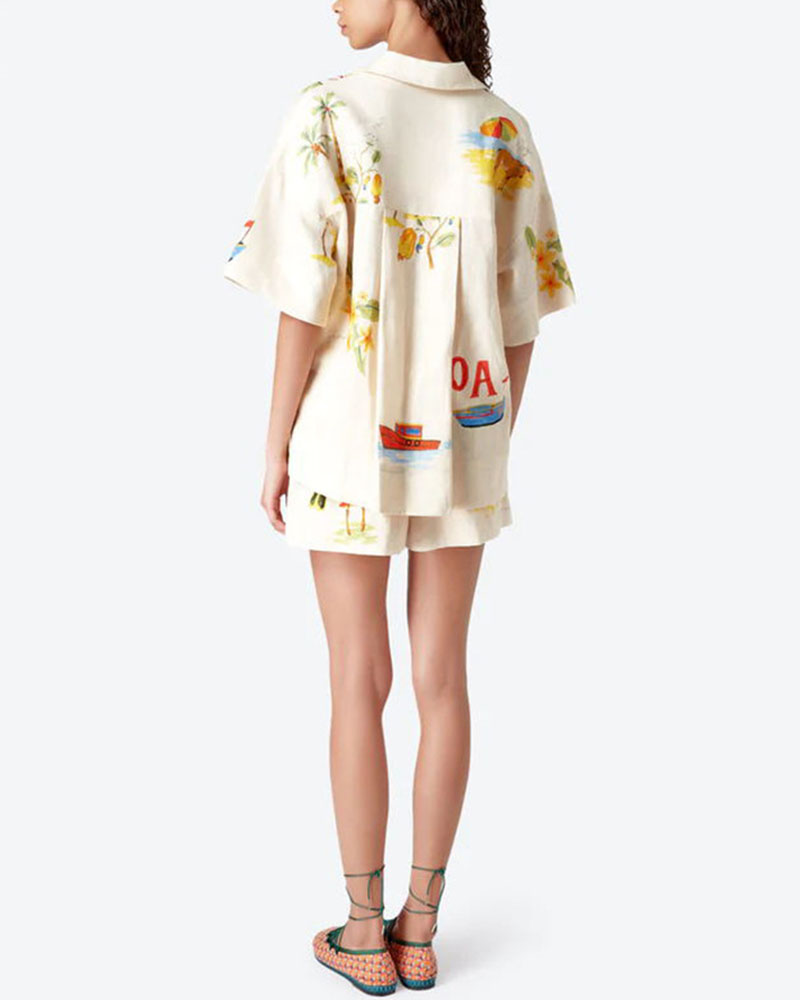 Stella Linen Set Women – Summer Coordinated with Tropical Print, Light Shirt & Comfortable Shorts