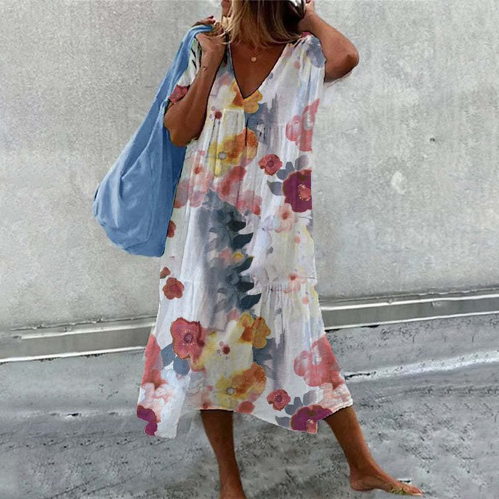 April Robe Maxi Femme – Floral Print in Cotton, Airy & Loose A-Line Cut