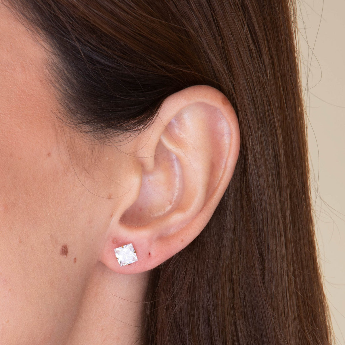 6mm Unisex Square Zirconia Stud Earrings