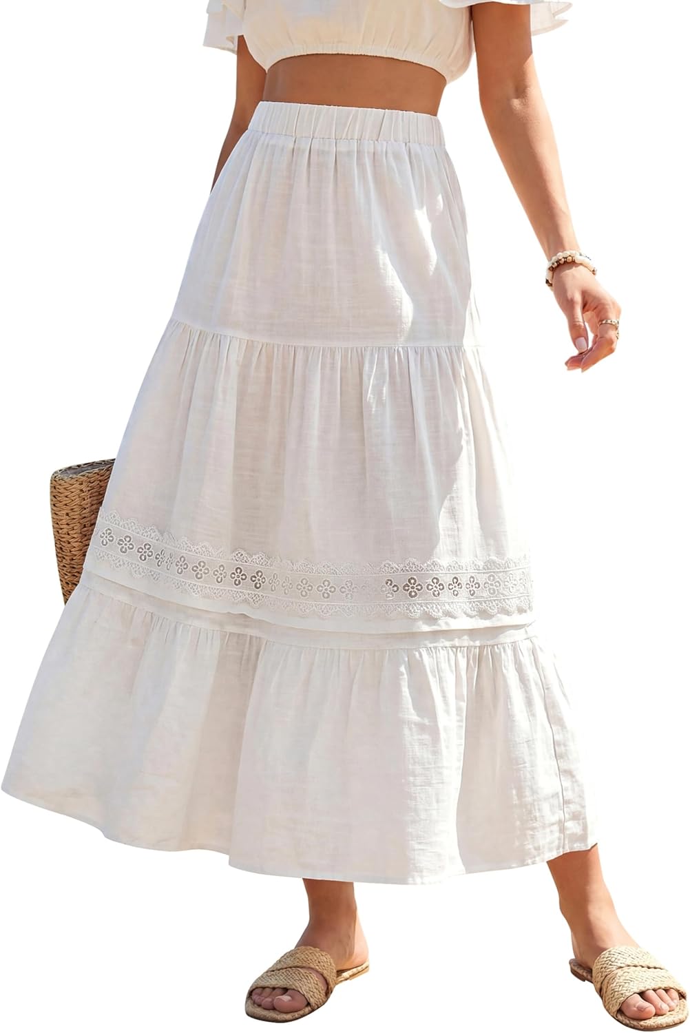 Jelly Maxi Skirt for Women – Bohemian High-Waisted Skirt, Flowing & Lace Summer