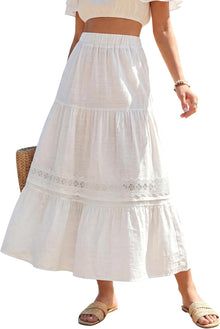 Jelly Maxi Skirt for Women – Bohemian High-Waisted Skirt, Flowing & Lace Summer