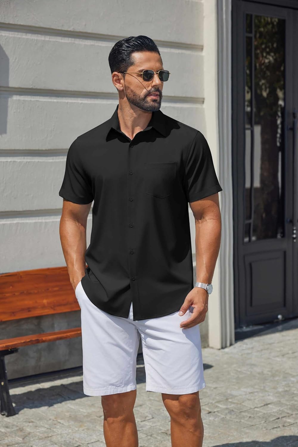 Hulyo Men's Shirt – Stretch Short Sleeve Shirt, Buttoned & Casual Chic Style