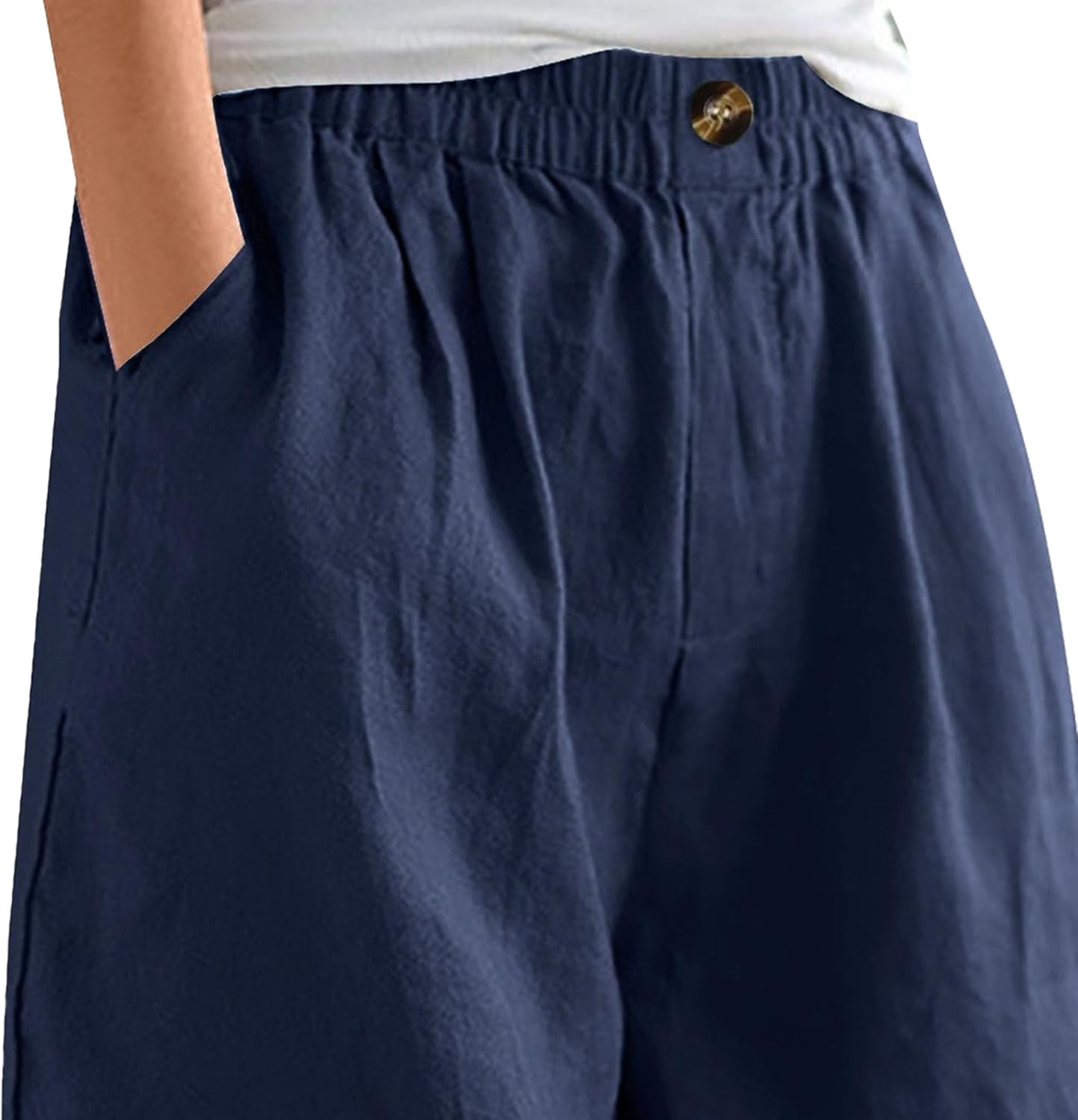 Julia Women's Short Bermuda Cotton – Loose Fit, High Waist Elastic Summer Casual