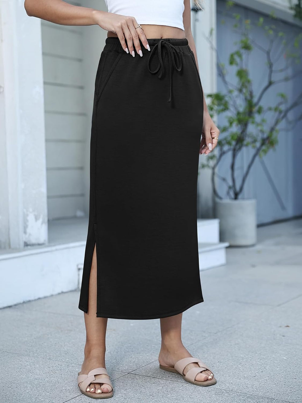 Jessa Maxi Skirt for Women – High Waist Skirt, Slit & Pockets Casual Chic