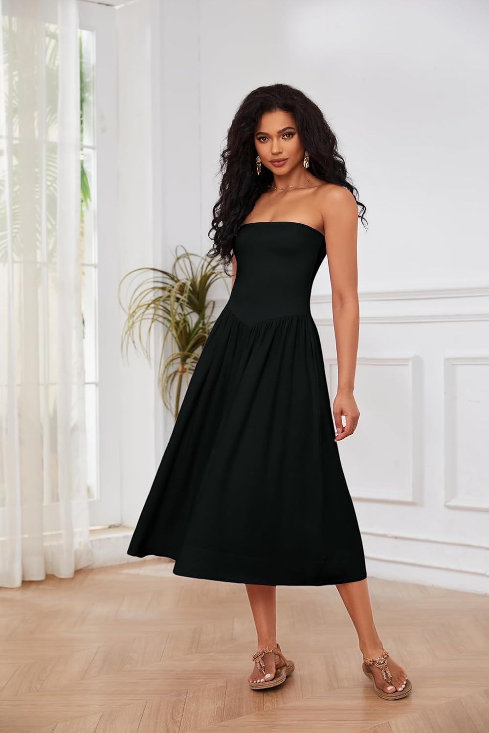 Lina Midi Dress for Women – Sleeveless Bustier Dress with Low Waist A-Line Summer Chic