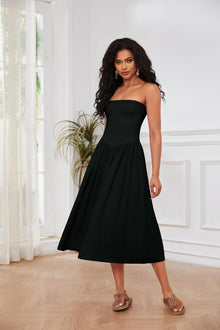 Lina Midi Dress for Women – Sleeveless Bustier Dress with Low Waist A-Line Summer Chic