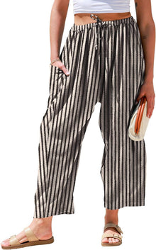 Aliyah Women's Pants – Wide-Leg Linen Palazzo, Oversized, Drawstring Waist & Pockets