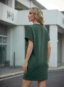 Léa Women's Dress – Mini Dress with Round Neck, Short Sleeves, A-Line with Pockets Summer