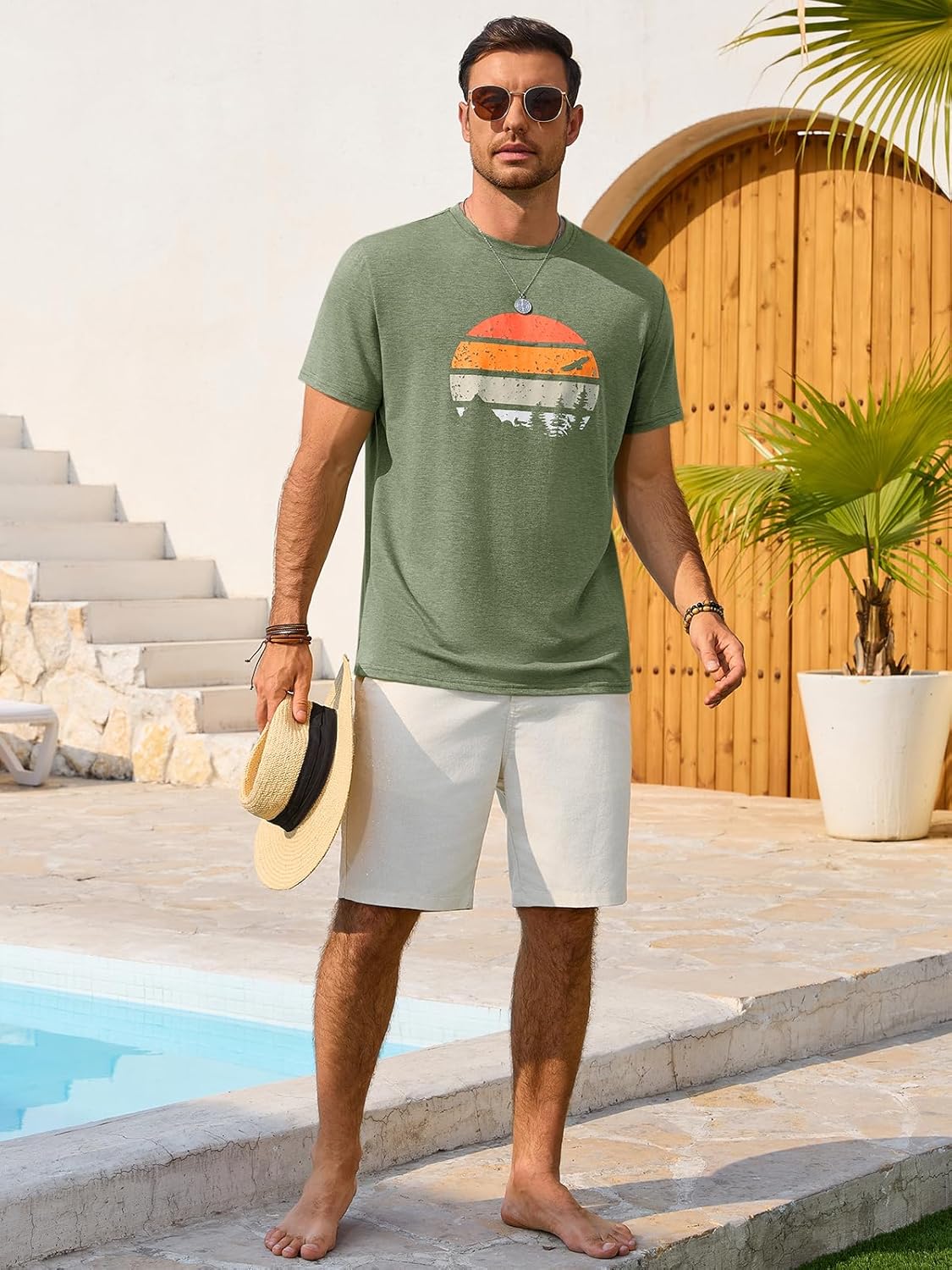 Enzo Men's T-Shirt – Graphic Crew Neck Tee, Vintage Beach & Casual Style