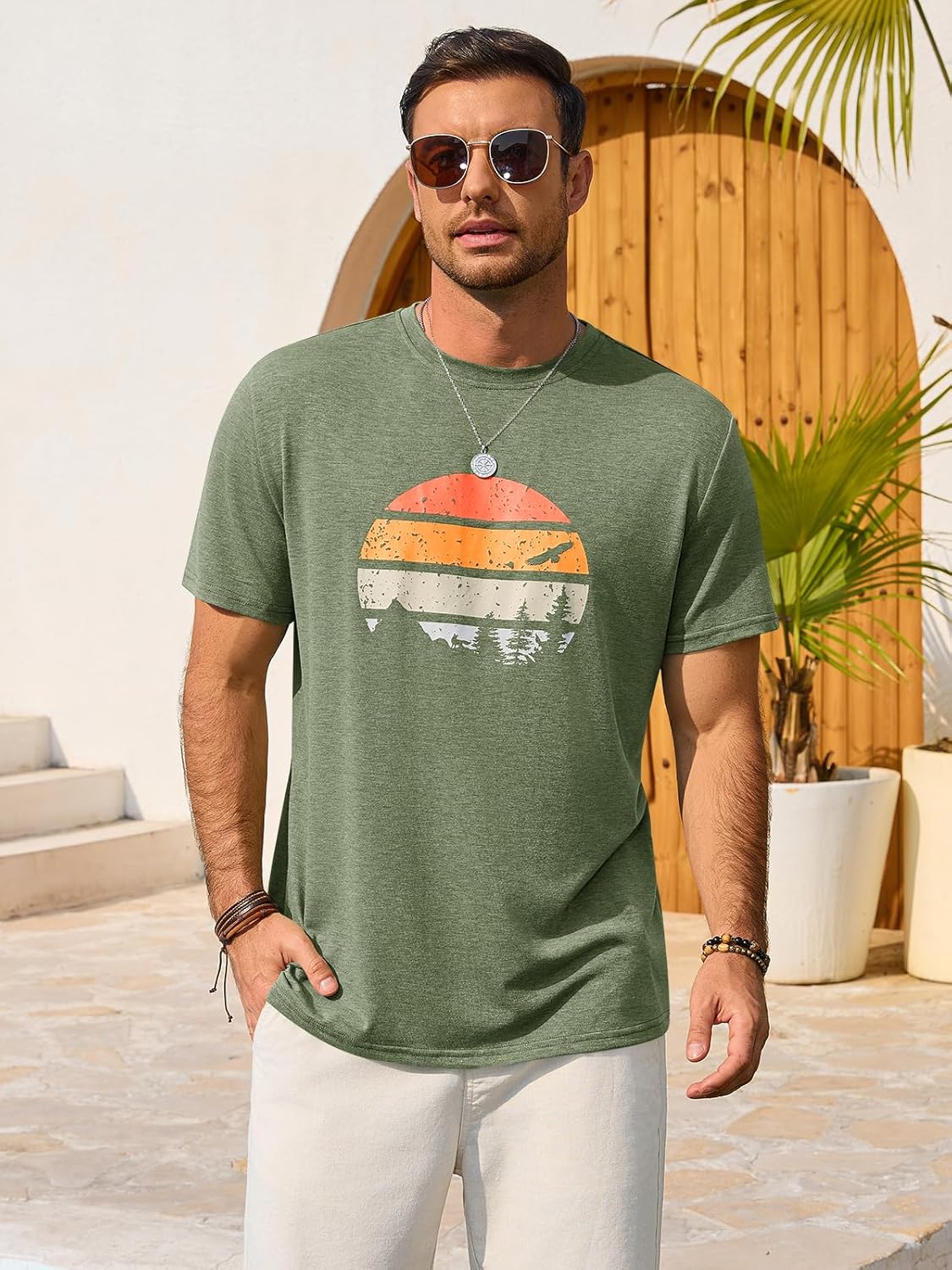 Enzo Men's T-Shirt – Graphic Crew Neck Tee, Vintage Beach & Casual Style