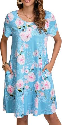 Tinker Women's T-Shirt Dress – Loose Fit, Crew Neck & Comfortable Pockets Summer