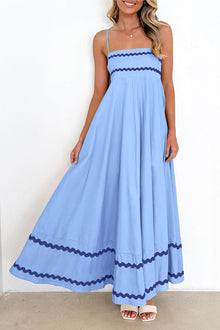 Luan Maxi Dress for Women Summer – Long Dress with Thin Straps, Square Neck, Ruffles & Flowing Cut