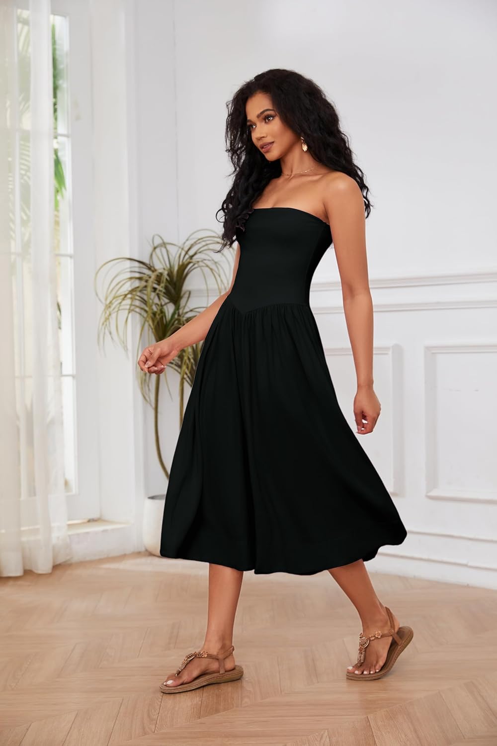 Lina Midi Dress for Women – Sleeveless Bustier Dress with Low Waist A-Line Summer Chic