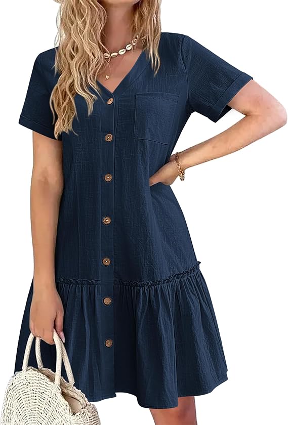 Tianka Women's Robe – Cotton & Linen, V-Neck & Loose Fit Buttoned Elegant Summer