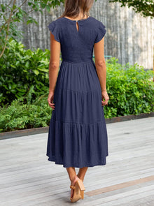 Louise Midi Dress for Women – Summer Smocked Dress with Flounce Sleeves, Elegant A-Line Cut