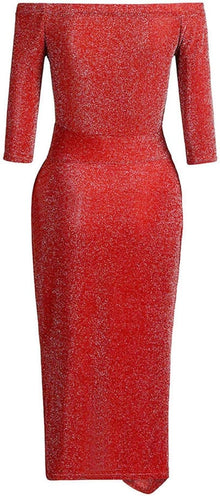 Mia Women's Dress – Shiny Bodycon Mini Dress with Off-Shoulder and Slit for Evening