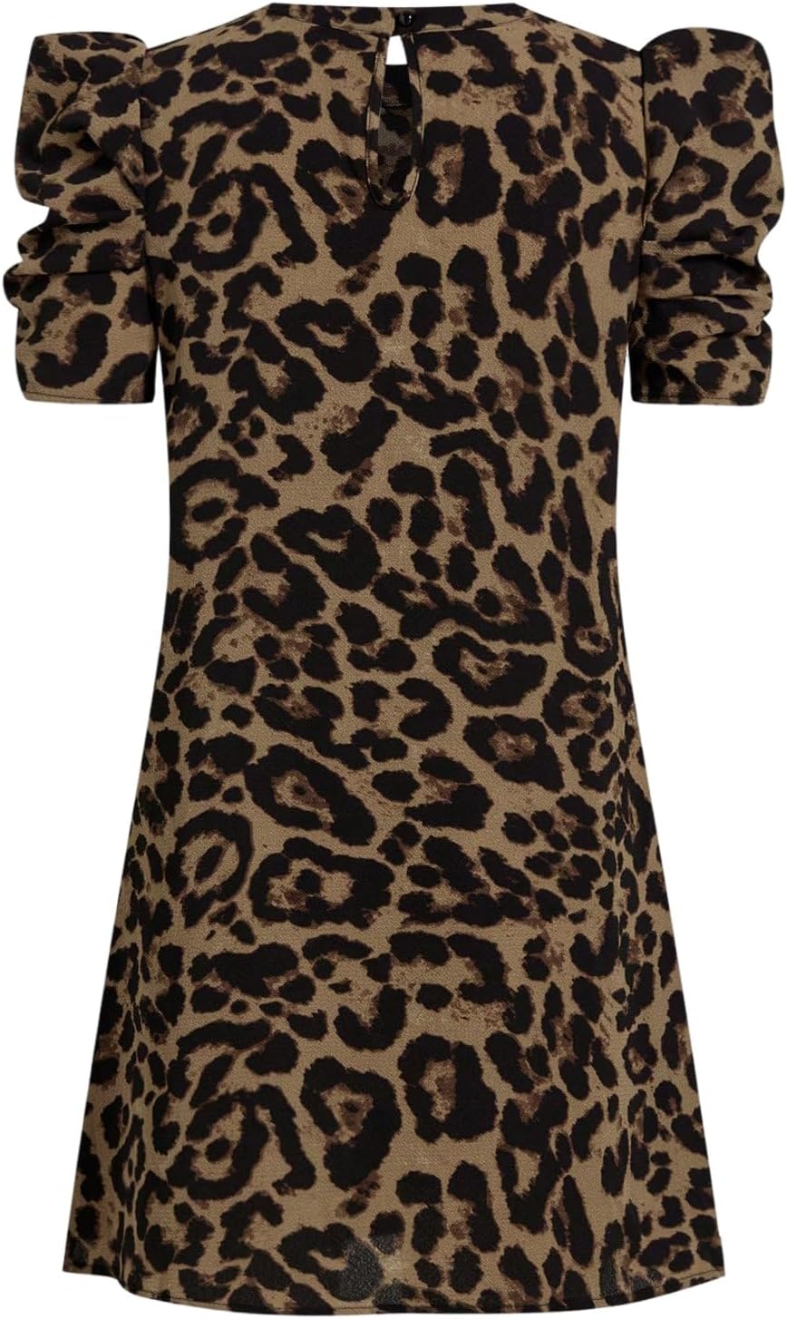 Nina Mini Dress for Women – Elegant Summer Chic Leopard Puff Sleeve Dress
