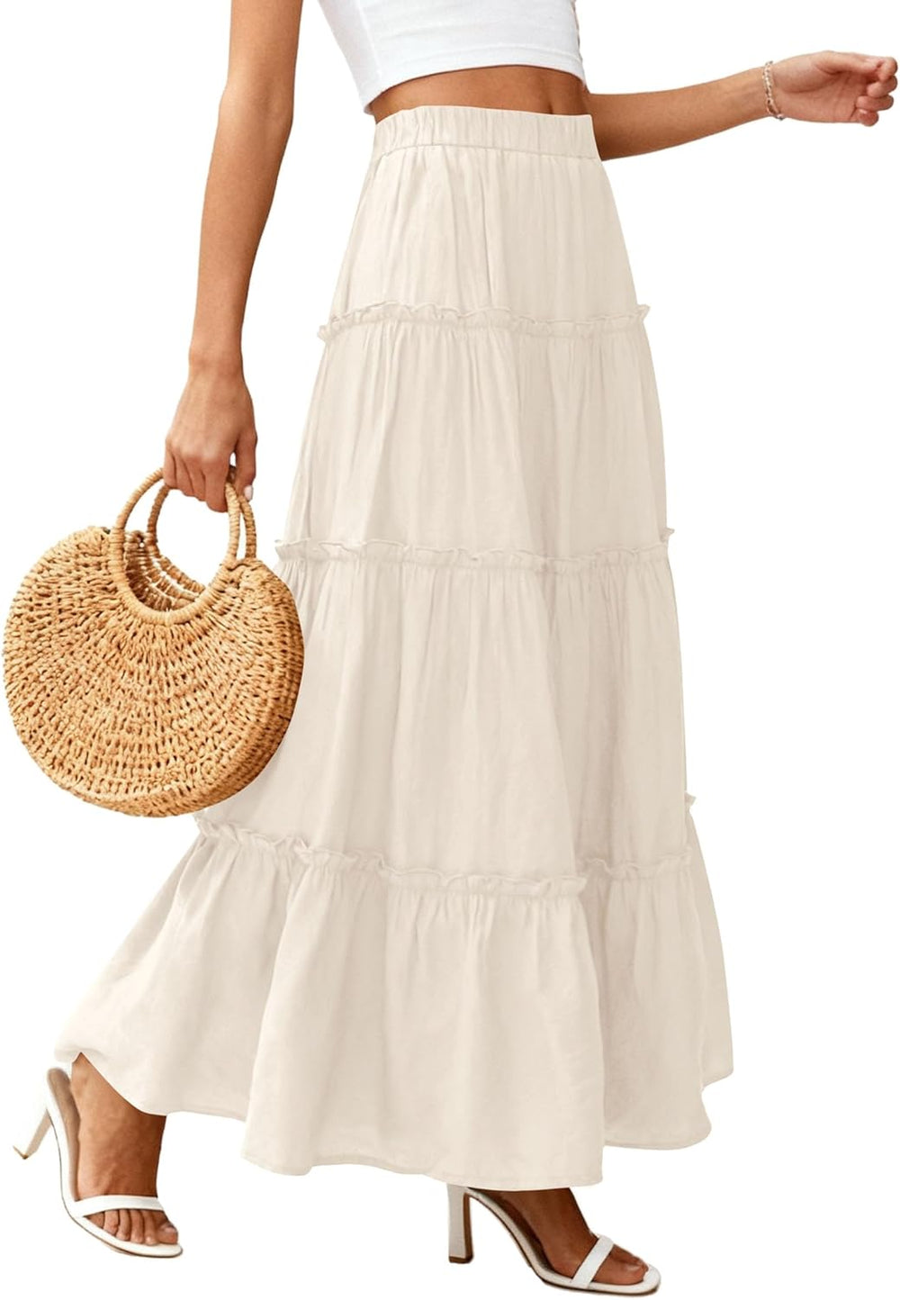 Layza Maxi Skirt for Women – Bohemian High-Waisted Skirt, Flowing & Ruffled Summer