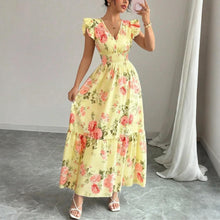 Camille Women's Dress – Floral Maxi Dress with V-Neck, Ruffled Sleeves, Smocked Waist, Summer