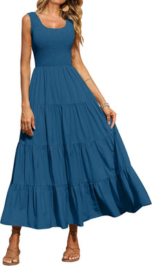 Élina Maxi Dress for Women – Sleeveless Smocked Dress A-Line Cut Summer Bohemian
