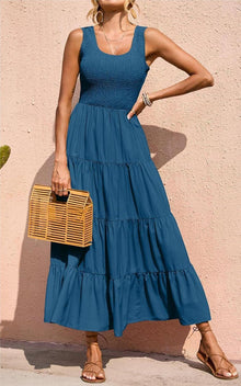 Élina Maxi Dress for Women – Sleeveless Smocked Dress A-Line Cut Summer Bohemian