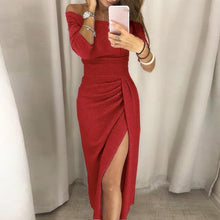 Mia Women's Dress – Shiny Bodycon Mini Dress with Off-Shoulder and Slit for Evening