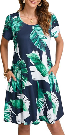 Tinker Women's T-Shirt Dress – Loose Fit, Crew Neck & Comfortable Pockets Summer