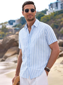 Marlo Men's Shirt – Striped Linen Shirt, Light & Casual Chic Summer Style