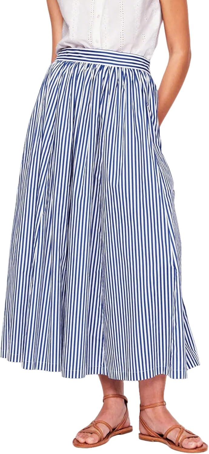 Striped Marina Skirt for Women – Midi Skirt with Elastic Waist, A-Line & Pockets