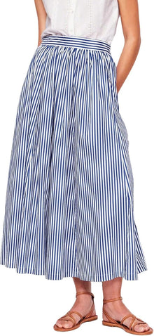 Striped Marina Skirt for Women – Midi Skirt with Elastic Waist, A-Line & Pockets