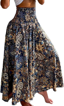 Purple Women's Pants – Floral Palazzo with Smocked Waist, Wide & Pockets Summer